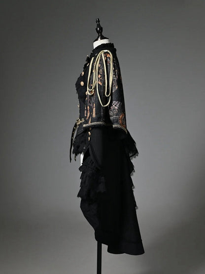 Black Ouji Top & One-Shoulder Cape Tailcoat
