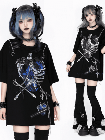 Convertible Zip-Shoulder Hardwarein Rib BlackWhite/BlackBlue Printwith T-shirt:Strawberryand Decorative