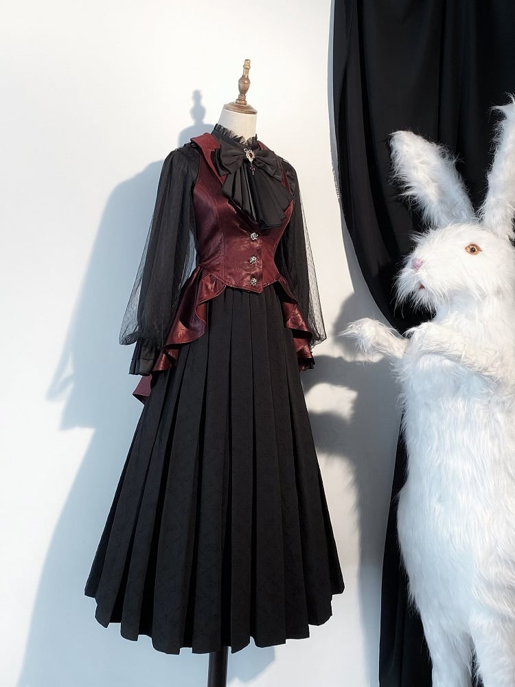 Skeleton Waistcoat Gothic Embroidery Red Lolita Sword with Tail