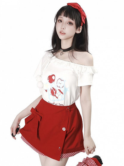 Red Gingham Asymmetric Skort - PINK SAVIOR