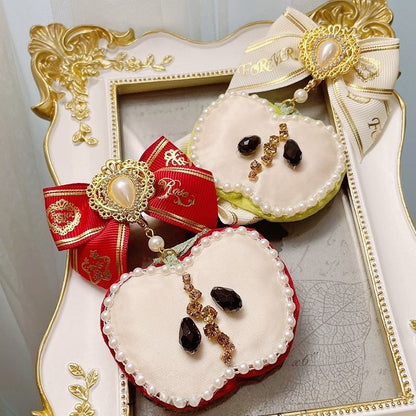 And Decorated Bowknot Apple Brooch Beaded Red/Green Rhinestone Charm