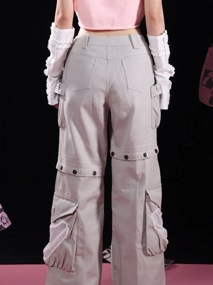 Abnehmbare Jeans-Nieten Cargo Grau Sternförmige Taschen