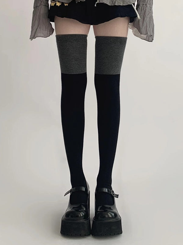 / Knee Gray Black Stockings JK Dark Over
