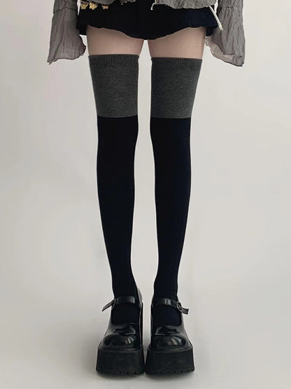 / Knee Gray Black Stockings JK Dark Over