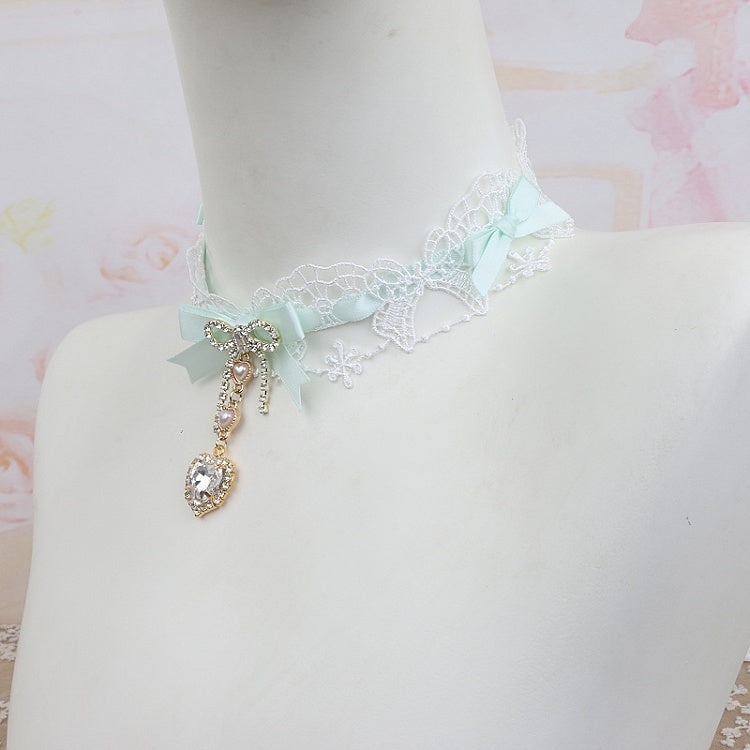 Kei 12 Heart Rhinestone Lace Choker Jirai Bowknot Options Color
