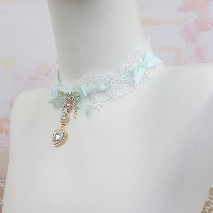 Kei 12 Heart Rhinestone Lace Choker Jirai Bowknot Options Color