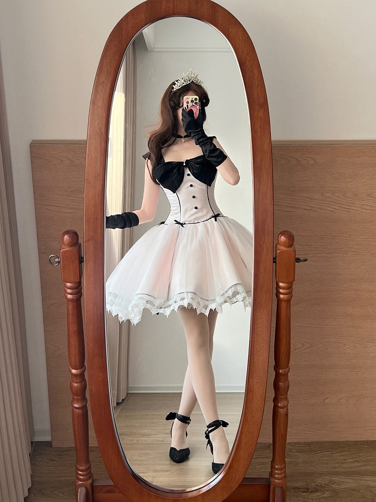Pink Boned Waist Balletcore Lolita Birthday Dress Homecoming Dress