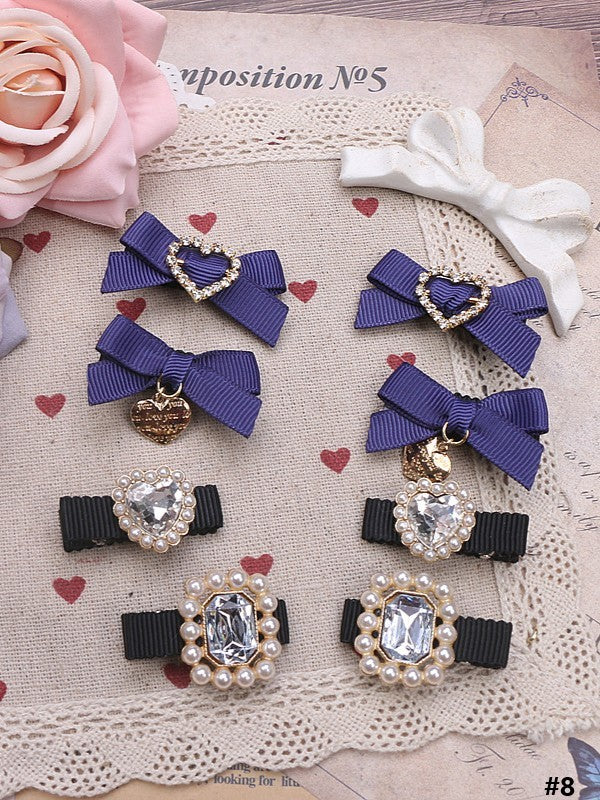 14 Color Rhinestone Pearl Hairclips Kei Heart Options Set Jirai