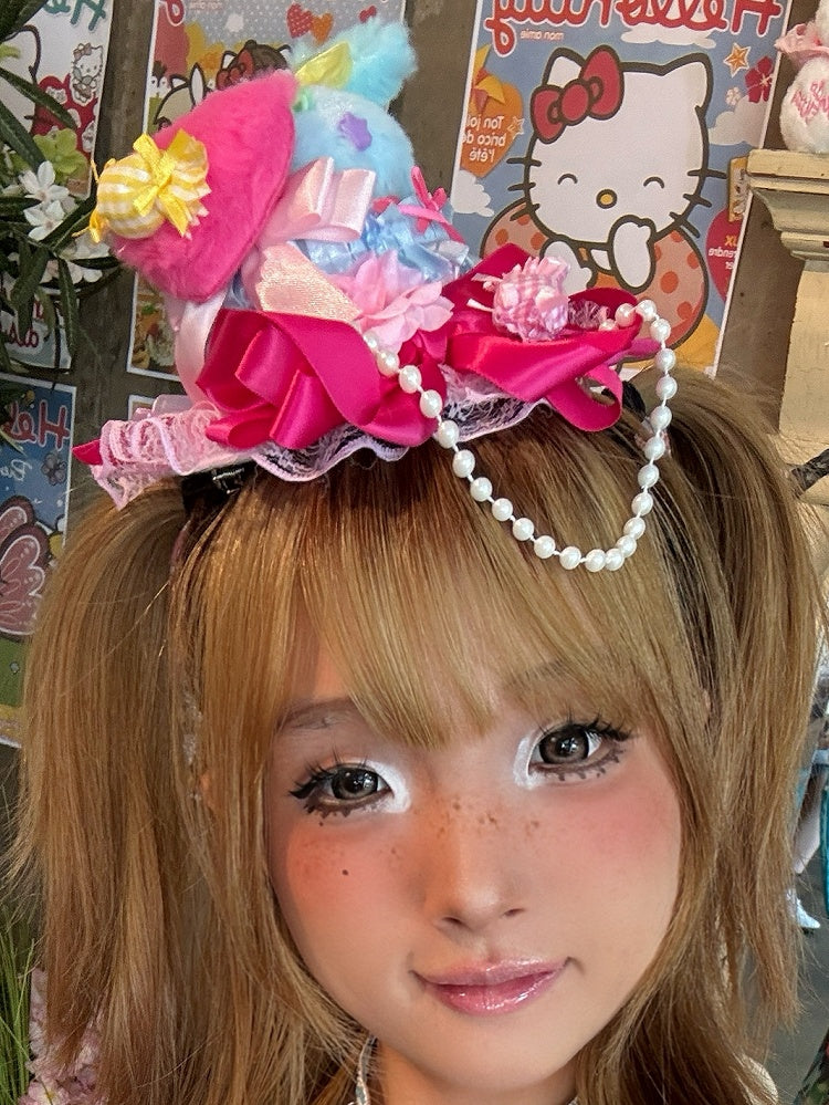 Colorful Mini Hat Candy Bowknot Charm Details Beaded