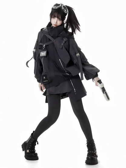 ブラックバックルストラップサイバーパンクスカート