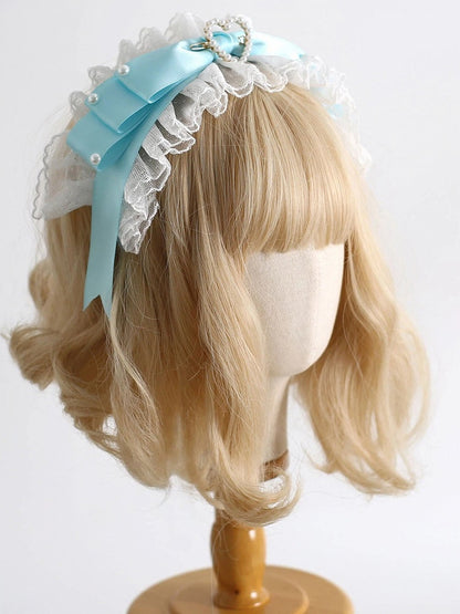 White Heart Design KC Blue Light Accent Pearl - Lace Lake Lolita
