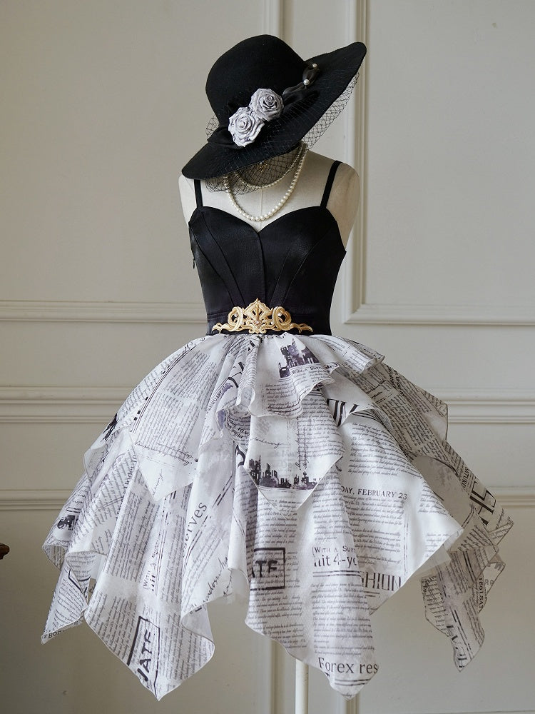 Zeitungs-Taschentuchrock mit mehreren Lagen, elegantes Kleid, Lolita-Pulloverrock