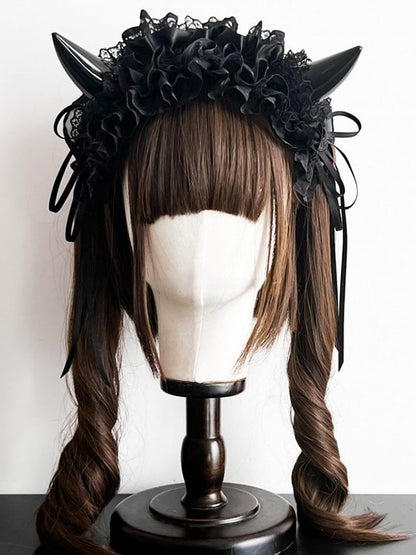 Lace and Color Hairband Devil 8 – Accents with Horn Ruffles Gothic Options