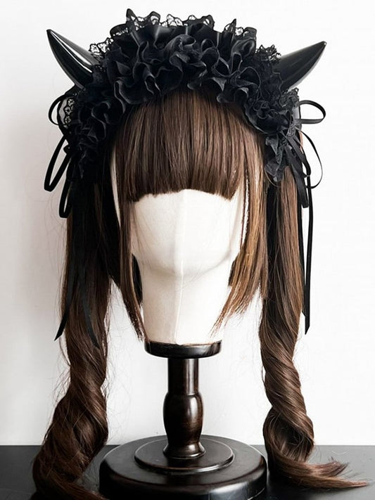 Lace and Color Hairband Devil 8 – Accents with Horn Ruffles Gothic Options