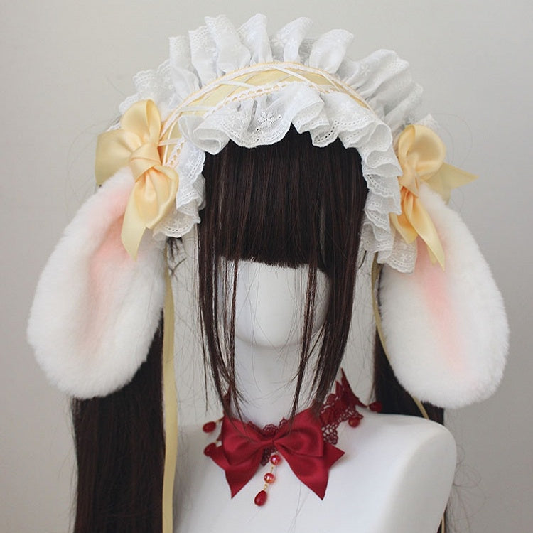 Lop Rabbit Ear Bowknot Details Lace Trim Hairband