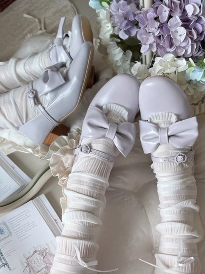 Bow Embellishments Heart Mary Elegant Purple Closure Janes Lolita Mid-heel for with