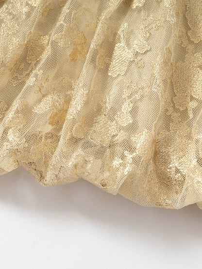Golden Jacquard Cami Dress with Sequin Accents - NO ROMANCE