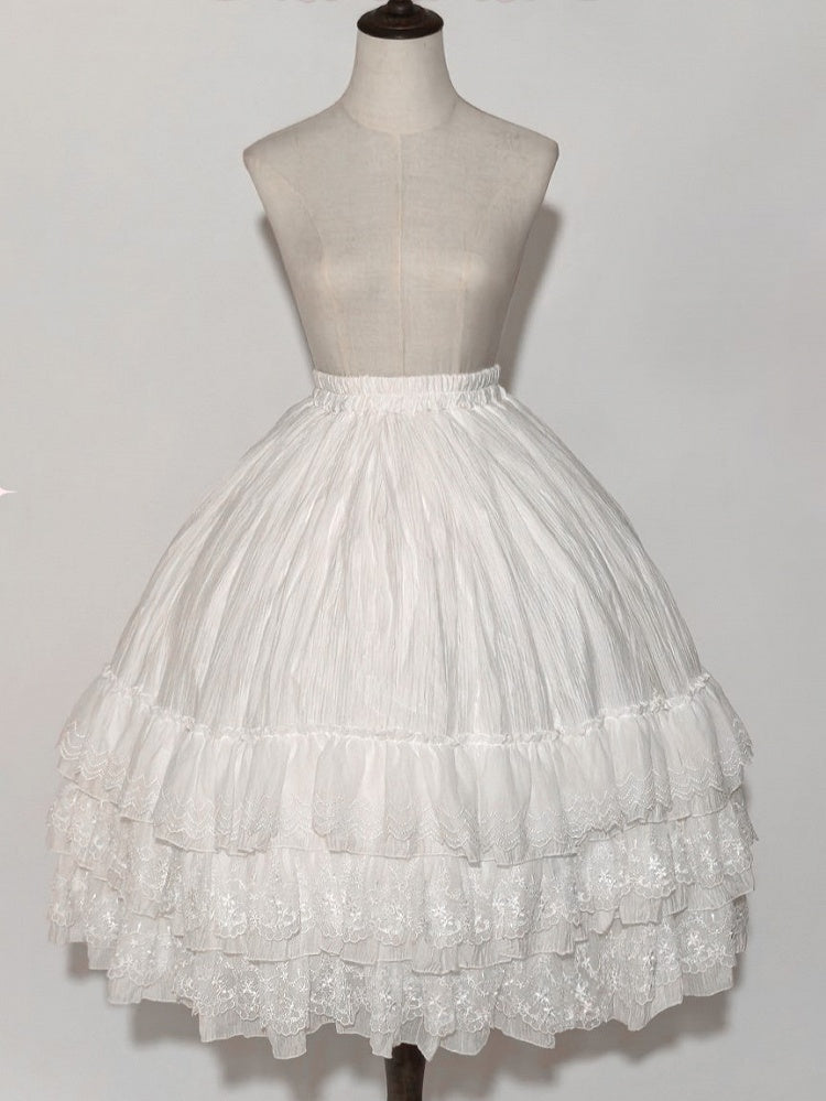 White Lace-Trimmed Sweet Lolita Skirt - Sweet Wood Lolita