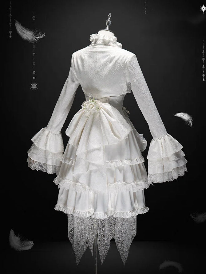 Floral Detachable White Hairclip with Bow Big Jacquard