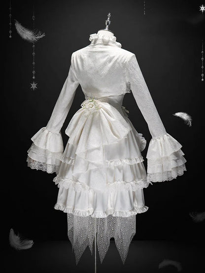 Floral Detachable White Hairclip with Bow Big Jacquard