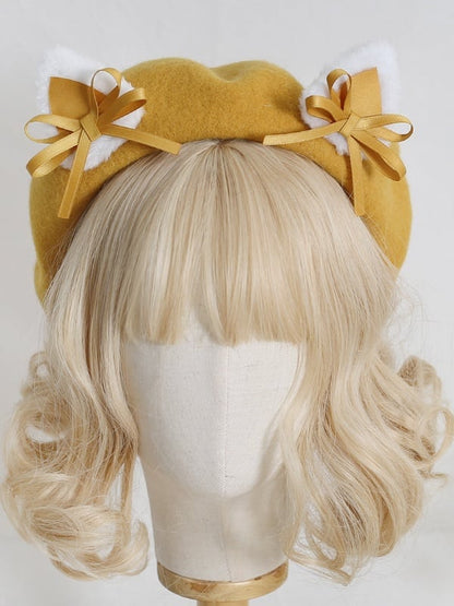 Lolita With Colors Ears Sweet Kitty Bowknot Beret 7