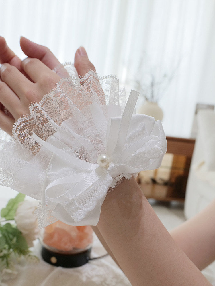 Pearl (4 Bow Wrist Colors) Lolita Lace Style Cuffs