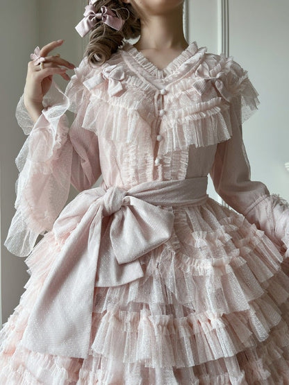 Lolita Grün mit Details Taillen-Gazegürtel Pink/Gelb/Grau/Dunkel