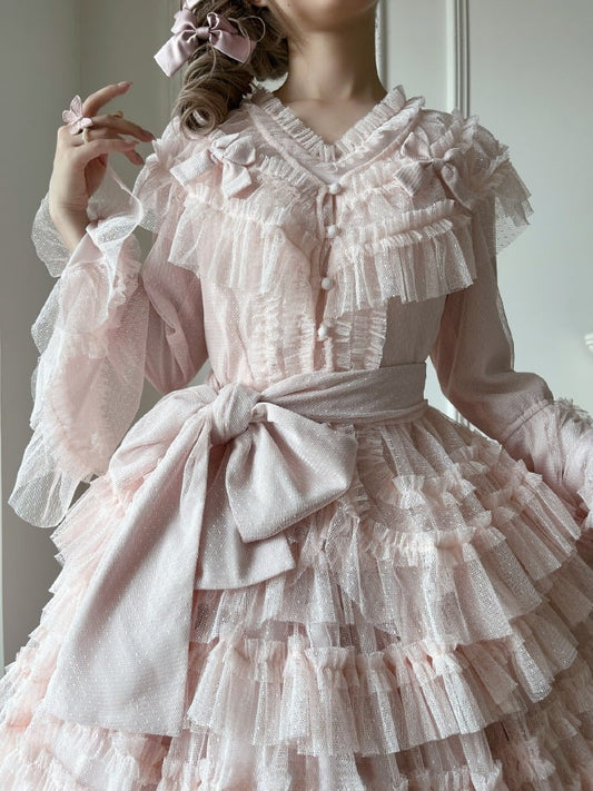 Lolita Grün mit Details Taillen-Gazegürtel Pink/Gelb/Grau/Dunkel