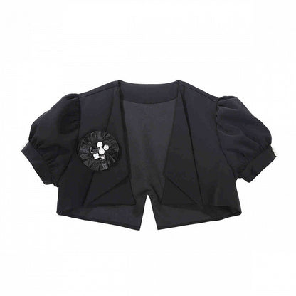 Top mit kurzen Ärmeln Puff Schwarz