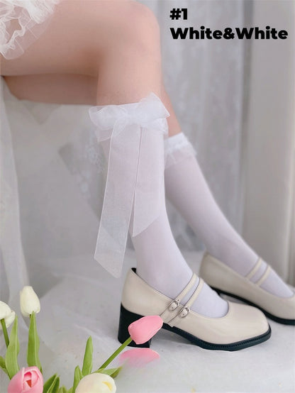 6つのオプション ビッグリボン ロリータ カーフ/アンクルソックス