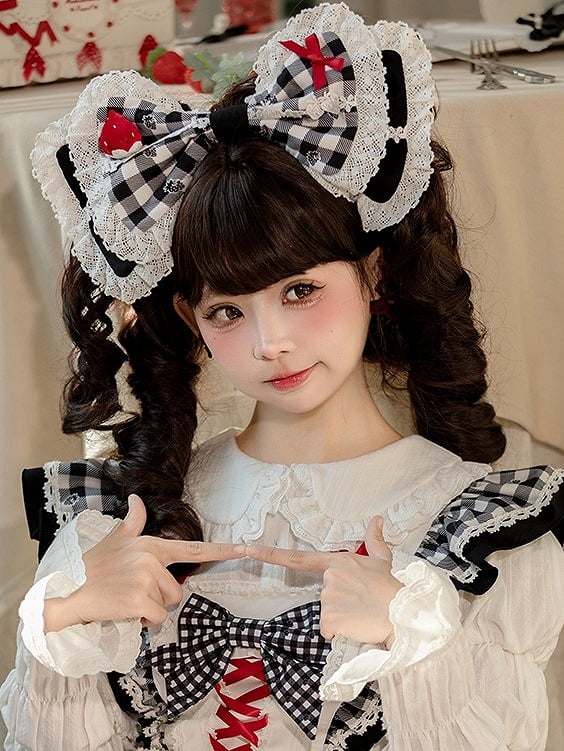Bow Gingham Strawberry with KC Accents Lolita and Black/Red/Pink