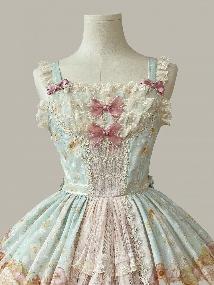 Light Print Jumper Sunflowers Sweet and Skirt Farm Green Lolita Ducks