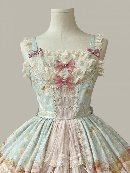 Light Print Jumper Sunflowers Sweet and Skirt Farm Green Lolita Ducks