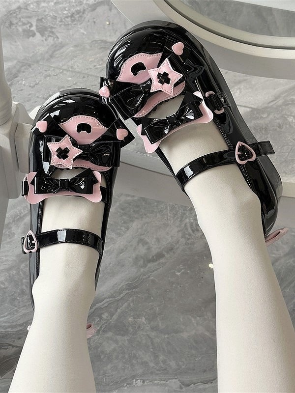 Accents Pink Bow Lolita and Snap Sweet Black Janes Mary Heart-Shaped with
