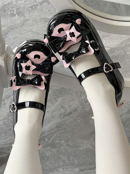 Accents Pink Bow Lolita and Snap Sweet Black Janes Mary Heart-Shaped with