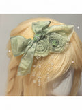 Rose Motif Lolita Hair Clip with Beaded Accents in 3 Colors - Sweet Wood Lolita