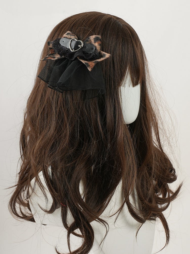 Coffee Leopard Big Bowand Buckle Lace Hairclip