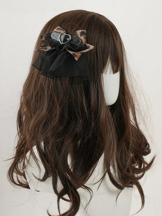 Kaffee Leopard Große Schleife Schnalle Spitze Haarspange