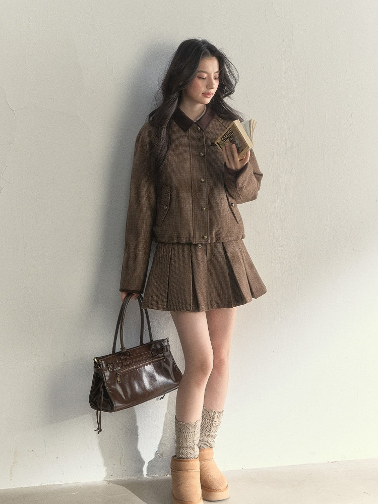 Jacket Retro Houndstooth Double-Sided Brown