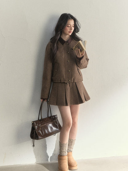 Jacket Retro Houndstooth Double-Sided Brown