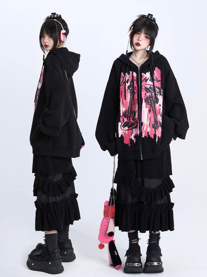 Corduroy Black Ruffle Elegant Hem with Deconstructed A-Line Skirt