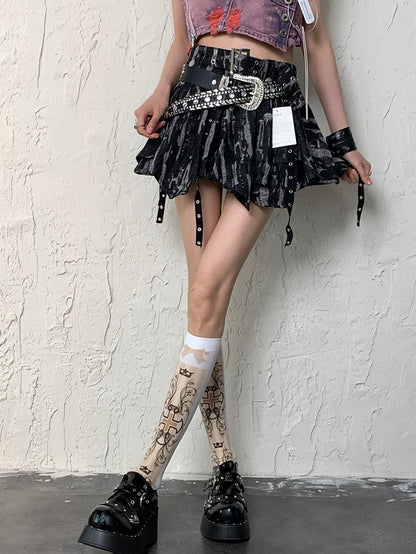 Y2K Strümpfe Weiß Bowknot Unterknee Kreuz Druck Und