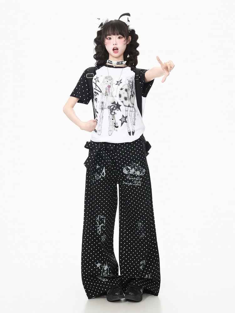 Monochrome Pixel-Printed Tee with Retro Graphic - Languid Park