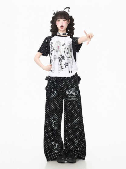 Monochrome Pixel-Printed Tee with Retro Graphic - Languid Park