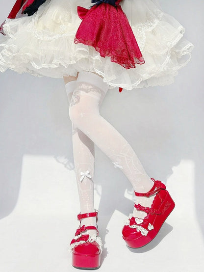 Sheer Lolita Overknee Stockings with Cross Print in Black or White - Milkcat Studio