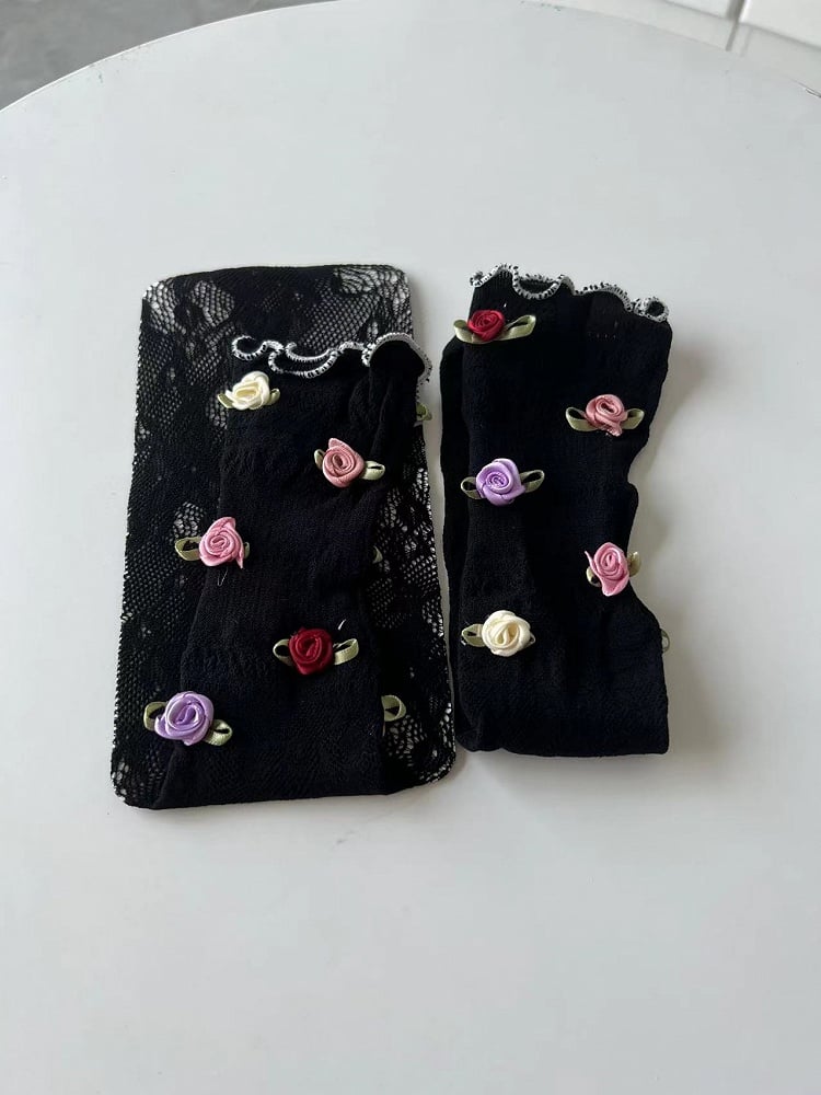 Cotton Lace Flower Decorated Cutout Socks Colors 6