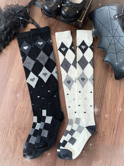 Pastel Goth Pattern Overknee Diamond Black/White Stockings Lolita