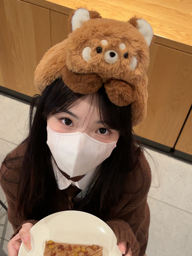 Brown Cute Red Panda Plush Hat