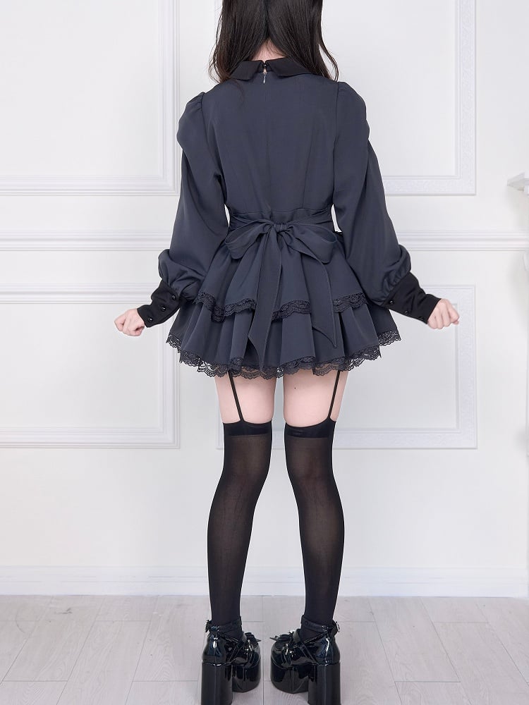 Matching with Shorts Double Sculpted Skirt Kei Jirai Dress Layered W-Corset Gray