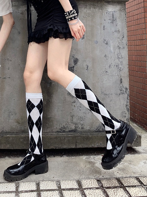 3 Colors Plaid JK Diamond Pattern Socks Calf